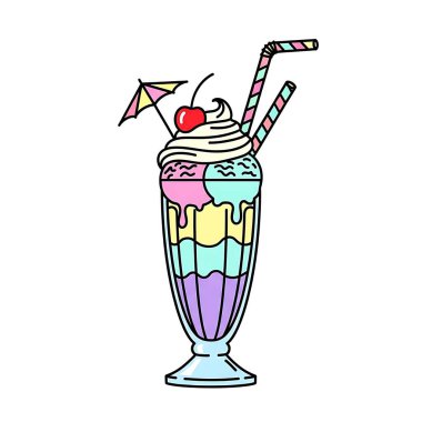 Dondurma renkli tatlı ve tatlı bir bardakta