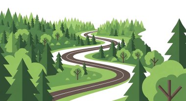 Dağlarda yol, orman, vektör