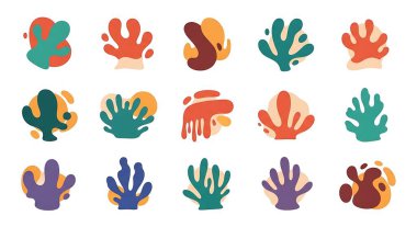 Renkli el çizimi soyut şekiller, renkli simgeler kümesi, düz tasarım vektör çizimi