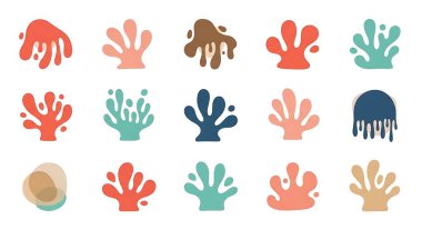 Elle çizilmiş nesnelere sahip vektör simgeleri dizisi, düz stil