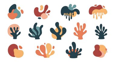 Farklı şekil ve şekillere sahip el çizimi soyut vektör çizimleri.