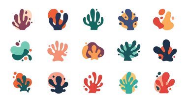 El çizimi şirin karikatür setleri çiçekler, bitkiler, bitkiler, yapraklar, bitkiler. Tebrik kartları, davetiyeler için vektör çizimleri,