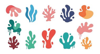 Renkli deniz bitkilerinin el çizimi soyut vektör çizimi.