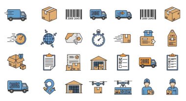 Teslimat Icons set, düz stil