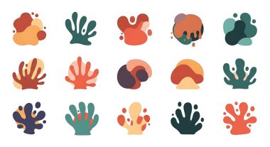 Çeşitli şekil ve nesnelerden oluşan düz çizgi film simgelerinin vektör kümesi