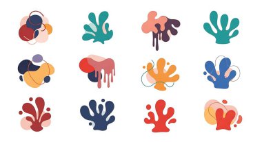 El çizimi vektör çizimi. Çeşitli şekil, biçim ve şekillerin soyut renkli vektör çizimi.