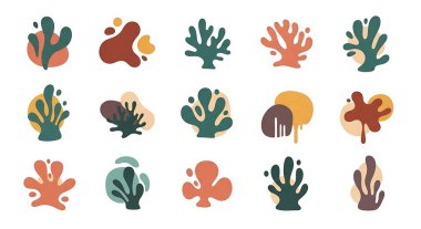 El yapımı soyut deniz hayvanları seti. Vektör çizimi. düz biçim tasarımı