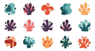 Soyut renkli el çizimi vektör simgeleri seti. Posterler, kartlar ve davetiyeler, baskılar, posterler, afişler için soyut şekiller, formlar, tasarım unsurları