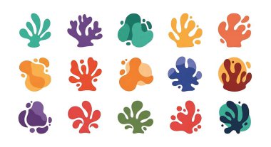 Deniz hayvanları ve deniz bitkilerinin vektör çizimi. beyaz arkaplanda izole.