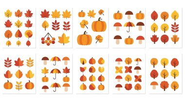 Sonbahar balkabağı seti. düz çizgi film vektör çizimi