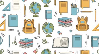 okul malzemeleri ile Dikişsiz desen vektör.