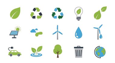 ekoloji ve çevre simgeleri belirlendi, vektör illüstrasyonu