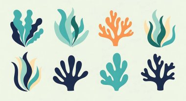 Deniz ve okyanus bitkileri seti.