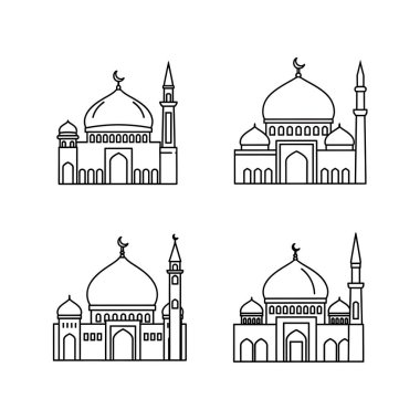 Dört sıra cami simgesi. Ramazan Mübarek. Cami, cami. vektör illüstrasyonu