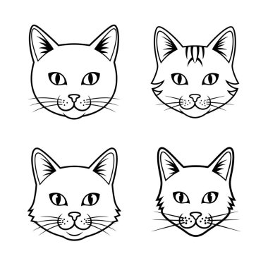 Kedi suratlı vektör kümesi. vektör illüstrasyonu.