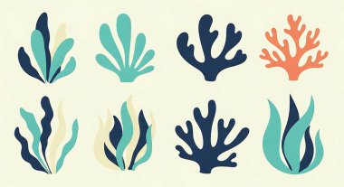 Elle çizilmiş suluboya mercan bitkileri.