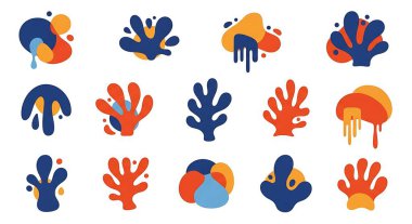 Renkli soyut el çizimleri vektör kümesi. Soyut şekiller ve dokular. beyaz arkaplanda izole.