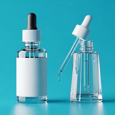 Aşılı tıbbi ampul ve mavi arka planda şırıngalar. tıbbi konsept