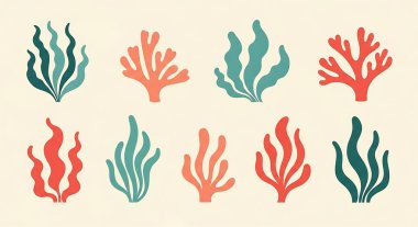 Mercan mercan vektör çizimi seti