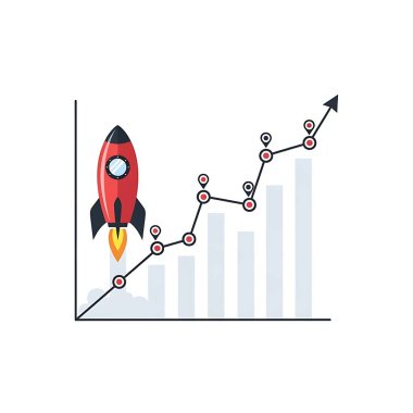 ok yukarı ve iş vektörü illüstrasyon grafik tasarımı ile roket fırlatma