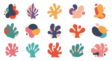 El çizimi vektör çizimi. Çeşitli şekil ve biçimlerdeki çeşitli simgelerden oluşan soyut bir set.