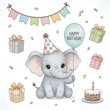 Doğum günün kutlu olsun fil. Güzel doğum günü tebrik kartı..