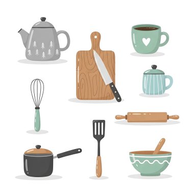 Mutfak gereçleri simgeleri ayarlandı
