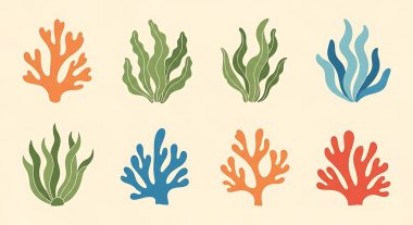 Bir dizi el yapımı deniz mercanı, deniz altı dünyası