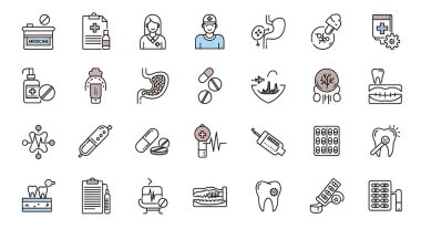 tıbbi çizgi simgesi seti, vektör tasarımı
