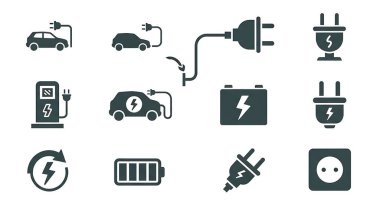 elektrik ve elektrikli arabanın vektör simgelerini ayarla