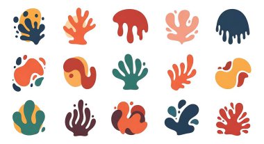 Soyut basit şekiller kümesi, el çizimi elementler, karalama biçimi, izole vektör illüstrasyonu.