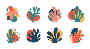 Soyut şekiller, renkli şekilleri ve çeşitli şekilleri olan el çizimi vektörler. İzler, posterler, tişörtler, dekorlar için modern moda tasarım.