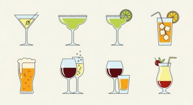 vektör kümesi alkollü içecekler.