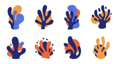 Deniz kabukları, deniz mercanı, deniz yaşamı, mercan. düz vektör çizimi beyaz arkaplanda izole edildi.