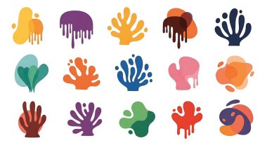 Renkli el seti - soyut elementler çizilmiş, tasarım için vektör çizimi