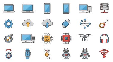 Yapay zeka simgeleri, vektör illüstrasyon tasarımı