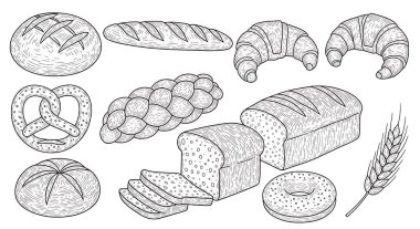 Fırın ürünleri ve pasta. vektör illüstrasyonu.