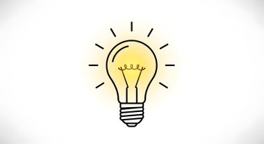 Işık arka planında fikir simgesi olan bir ampul. vektör illüstrasyonu