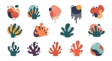 Soyut el çizimlerinin vektör çizimi. Sosyal medya için farklı şekiller. Logonuz, posteriniz, kartınız, el ilanınız için en az tasarım