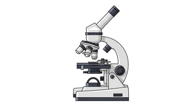 Mikroskop simgesi. beyaz arkaplanda izole edilmiş web tasarımı için bilim bilim vektör simgesi karikatürü