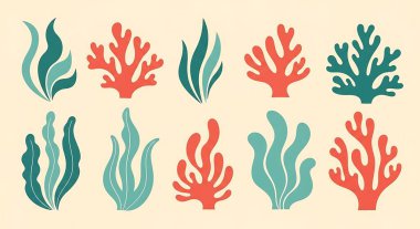 Deniz ve okyanus su altı bitkilerinin vektör çizimi.