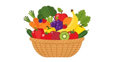 Çizgi film tarzında sebze sepeti. vektör.