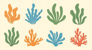 El yapımı deniz ve deniz elementleri ayarlandı. vektör illüstrasyonu.