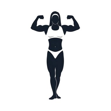 Siyah elbiseli güçlü bir kadın. Güçlü bir kadın vücut geliştirici. Güçlü vücutlu fitness kadını. Beyaz arkaplanda izole edilmiş vektör illüstrasyonu