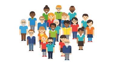 Farklı pozlarda bir grup insan. vektör illüstrasyonu