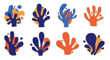 El yapımı soyut deniz bitkileri, tropikal bitkiler, deniz, okyanus ve deniz bitkileri. vektör illüstrasyonu.