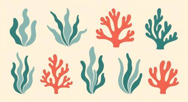 vektör set deniz mercan resifi, mercan ve deniz mercanı.