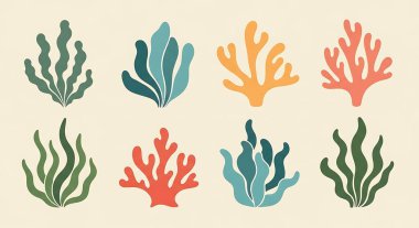 deniz mercanı ve mercan vektör çizimi