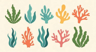 El çizimi deniz hayvanlarının vektör kümesi. vektör illüstrasyonu