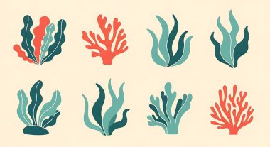 vektör su altı bitkileri kümesi